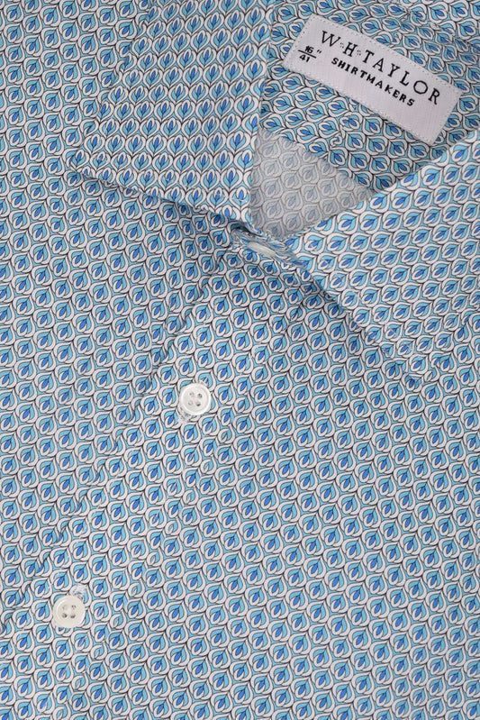 Blue Tulip Pattern Ladies Bespoke Shirt