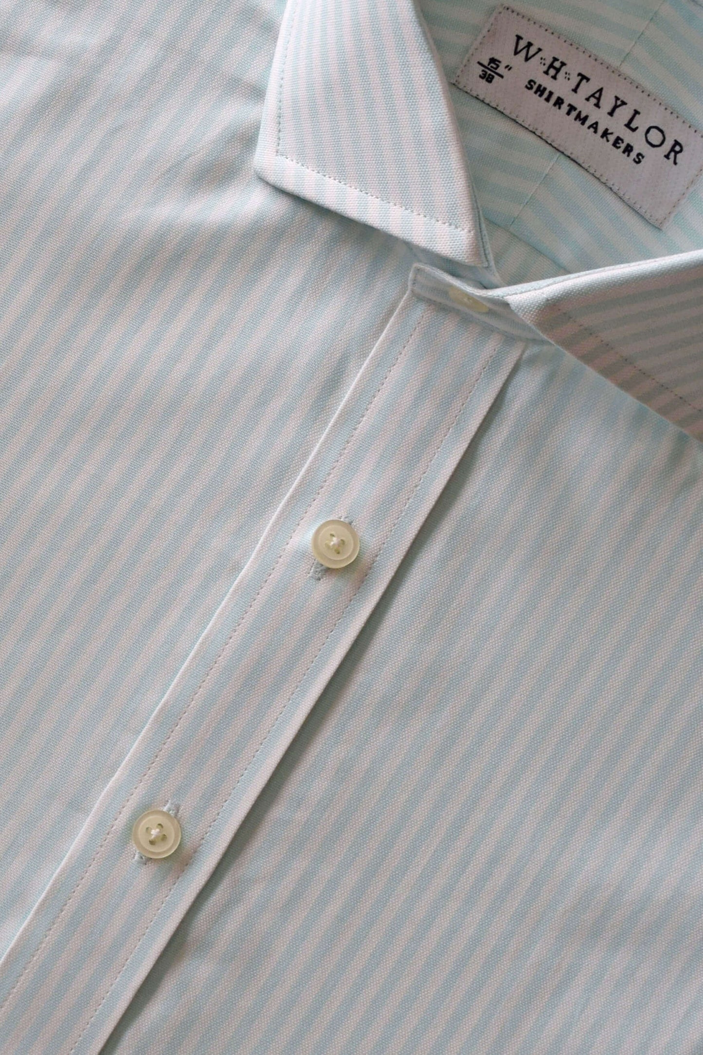 Mint Bengal Stripe Oxford Men's Bespoke Shirt with buttons and collar detail