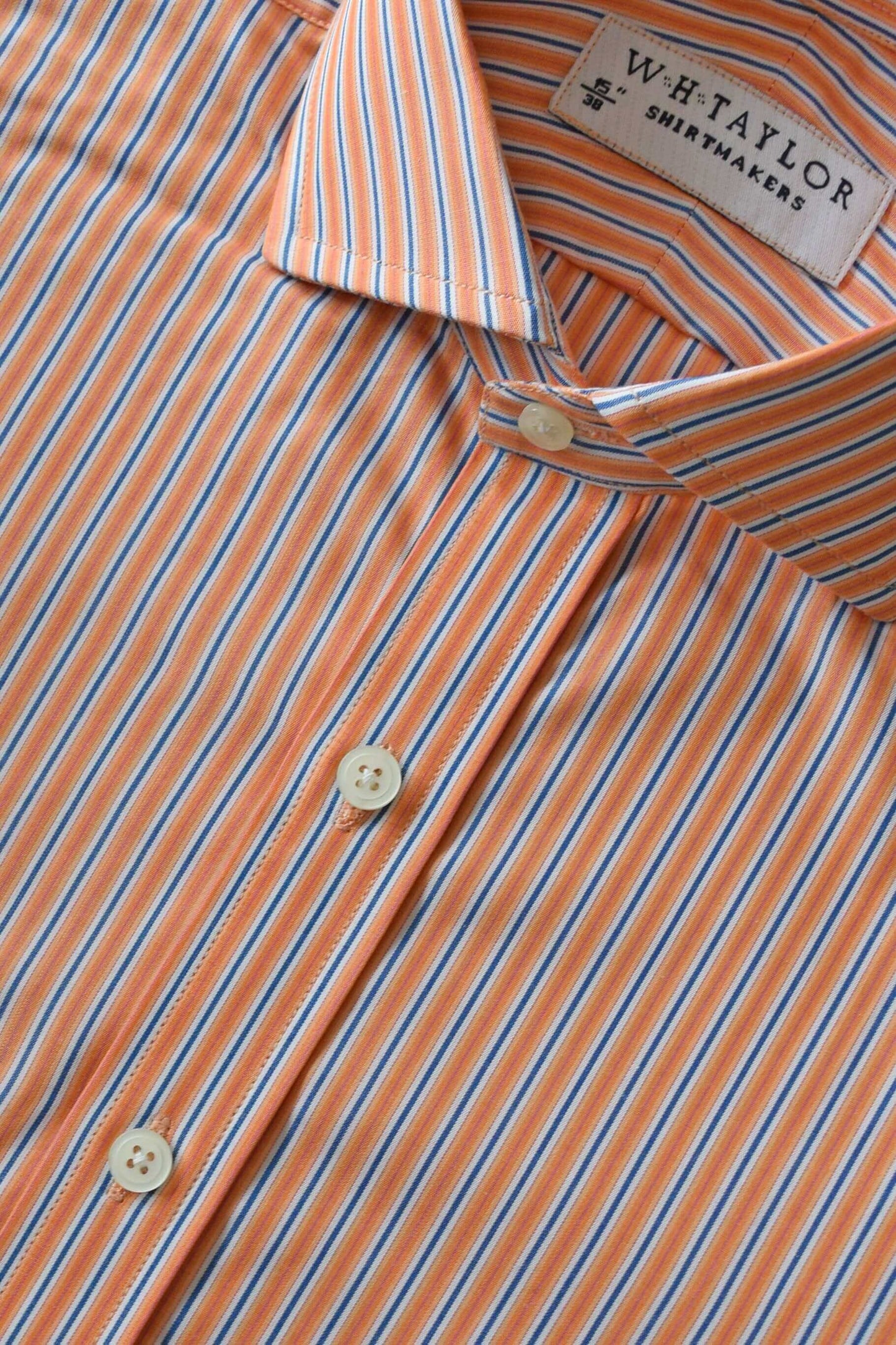 Orange and Navy Shadow Stripe Poplin Men's Bespoke Shirt - Detail View