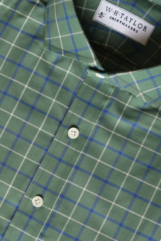 Forest Green & Navy, White Tattersall Check Twill Men's Bespoke Shirt