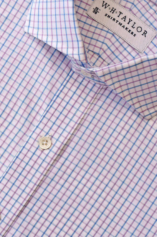 Blue Lilac Windowpane Check Poplin Ladies Bespoke Shirt - whtshirtmakers.com