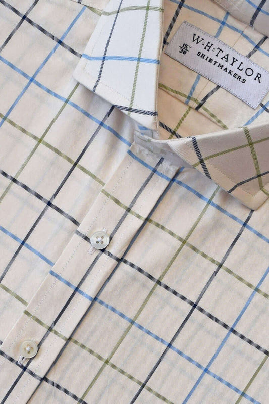 Navy, Olive & Sky Tattersall Check Twill Men's Bespoke Shirt - whtshirtmakers.com