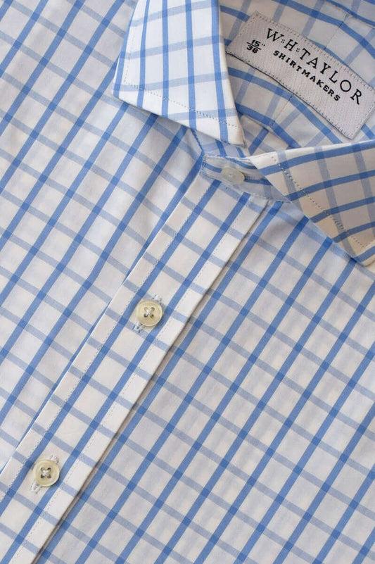 Sky Windowpane Check Poplin Men's Bespoke Shirt - whtshirtmakers.com