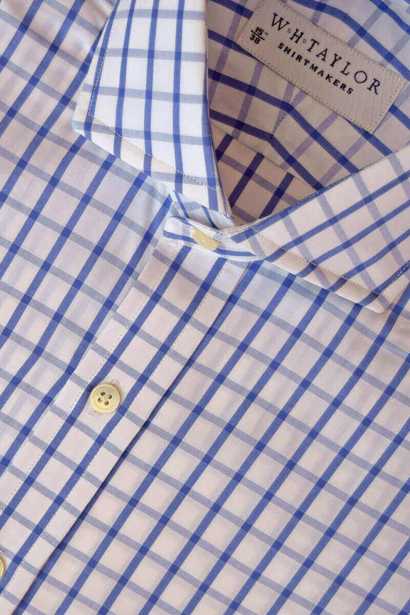 Blue & Sky Windowpane Check Poplin Ladies Bespoke Shirt - whtshirtmakers.com